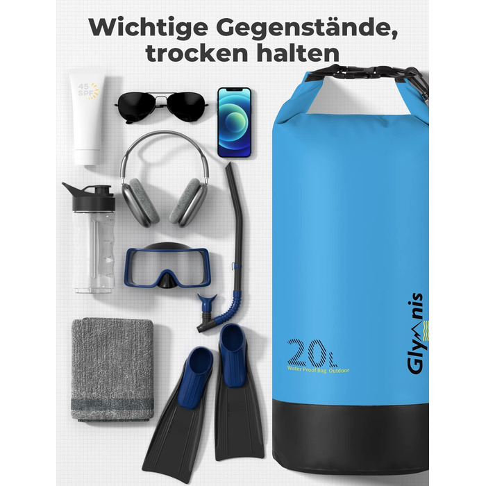 Водонепроникний мішок Glymnis Dry Bag 10L/20L: Сумка для водного спорту, пляжу, кемпінгу (Блакитний)