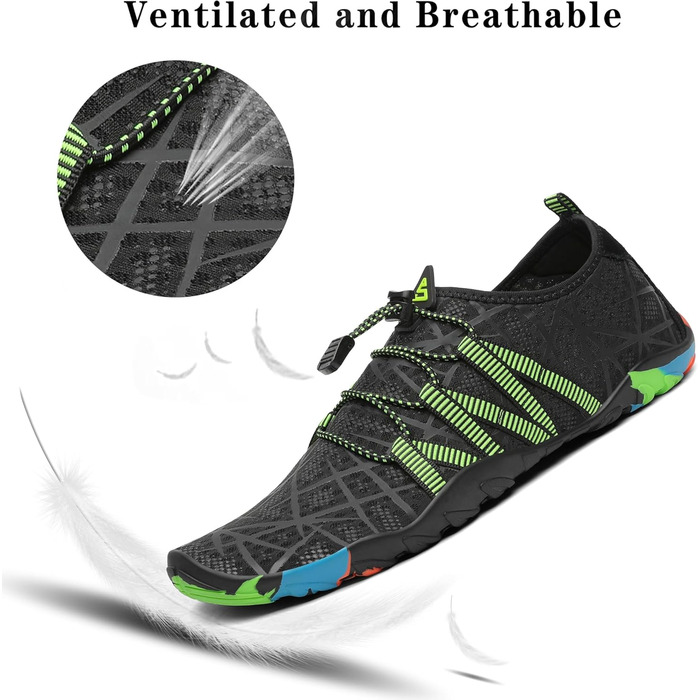 Чоботи для плавання, аквашузи, шкарпетки для серфінгу та плавання від SAGUARO для жінок, чоловіків та дітей, розмір 35-48 (смугасті, чорні, 42 EU)