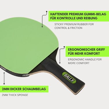 Настільна тенісна ракетка BallX Pro Carbon, 7 шарів, 2,0 мм губка, двостороннє 5-зіркове покриття (чорне і зелене), чохол, AeroSpin 6000 Carbon