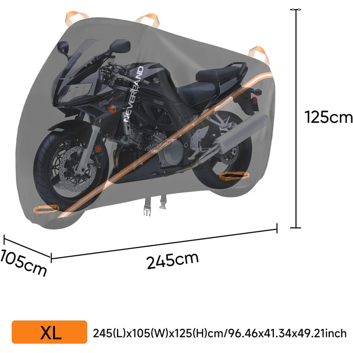 Захисний чохол для мотоцикла NEVERAND - гараж для мотоцикла з сітчастими отворами, водовідштовхувальний, сонцезахисний, 210D Oxford, 2000PA, 220x95x110 см (Чорний, XL)