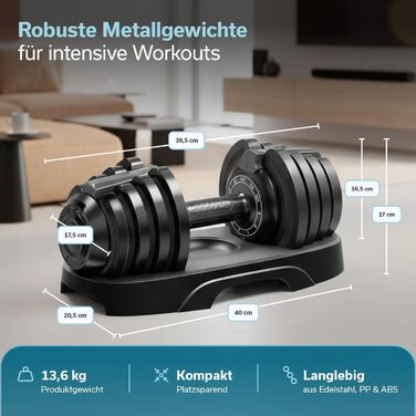Набір гантелей Skandika Hanteln Paino: регульовані, 1.5-24 кг, штанга, гиря, диски. Для дому та спортзалу.
