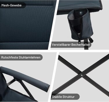 Крісло для кемпінгу Timber Ridge, складне, з високою спинкою XXL, 150 кг, широке сидіння 55 см, з підлокітником, для кемпінгу, саду, балкону