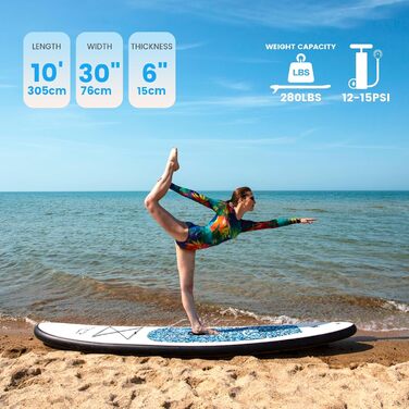 Надувна SUP-дошка FunWater для дорослих, комплект: весло, помпа, рюкзак, лінія безпеки, водонепроникна сумка, синьо-чорна