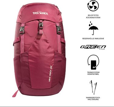 Рюкзак для походів Tatonka Hike Pack 22 л з вентиляцією спини та дощовиком, легкий та зручний туристичний рюкзак, бордовий