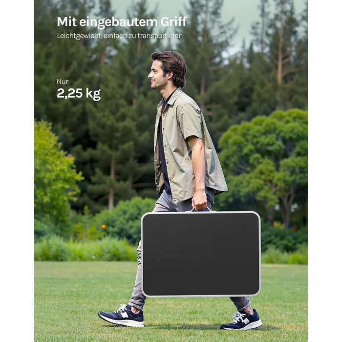 Стіл туристичний складний Woltu 70x50x60 см, алюміній та MDF, для пікніка та відпочинку на природі, чорний