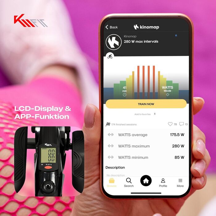 KM Fit Міні-еліптичний тренажер з LCD-дисплеєм та APP, домашній та офісний кардіотренажер, безшумний магнітний опір до 100 кг