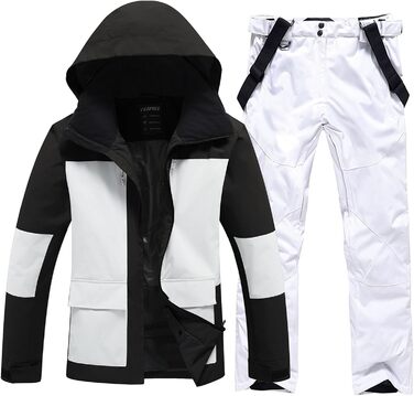 Комплект гірськолижний чоловічий HOTIAN: куртка та штани, водонепроникний, дихаючий, знімний капюшон, для сноуборду та гірськолижного спорту (S, BK+WT)