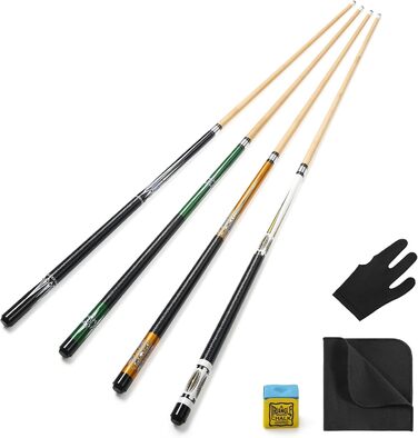 Більярдний кий Pool Queue 58 дюймів, тверде дерево, наконечник 13 мм, для професійних гравців, 1/2 кий, набір 4 шт.