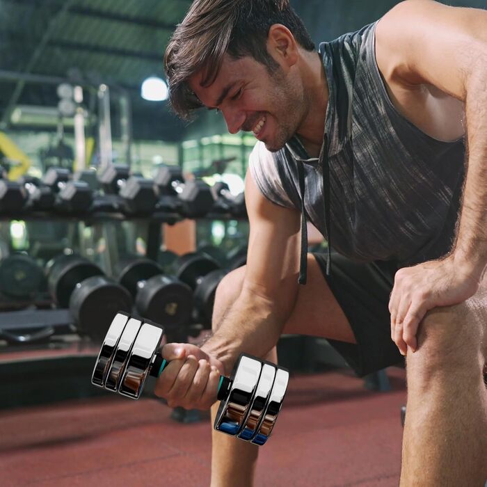 Регульовані гантелі 15 кг, 10 кг, 5 кг - Набір гантелей 2 шт. Ultrakompakt сталеві гантелі з пінопластовою ручкою - Фітнес гантелі для дому 2 x 5KG (Блакитний) (2 x 10KG (Блакитний))