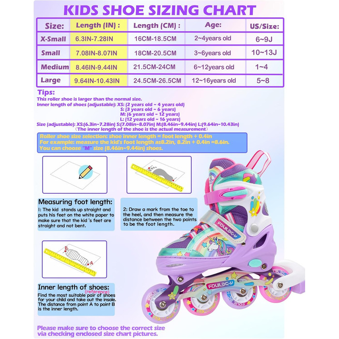 Інлайнери для дівчаток Einhorn: регульовані ролики з підсвічуванням, розмір S (30-33), фіолетовий колір