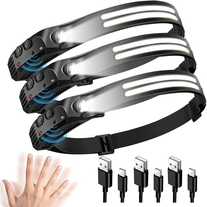 Фронтальний ліхтар GSY LED акумуляторний, 2 COB LED, 1000 люмен, датчик, водонепроникний, 230° світловий потік, 2COB-LED, 1 шт.