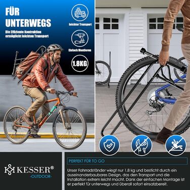 Підставка для велосипеда KESSER® для MTB, E-Bike, Citybike, шосе, з повітряним насосом | Рейс-стійка, для шини до 65мм | Чорний колір