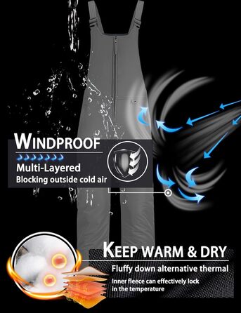 Жіночі гірськолижні штани GEMYSE, водонепроникні, вітронепроникні, з регульованими лямками, комбінезон для холодної погоди (XL, сірий)