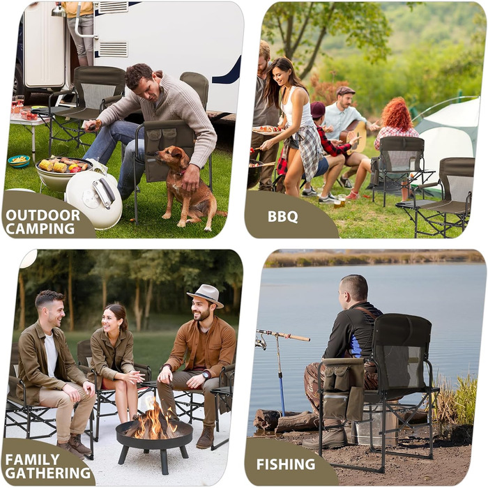 Складний туристичний стул LEADZM з бічним столиком та відділенням для зберігання, 120 кг, 600D Oxford, метал, 62x60x92 см, коричневий