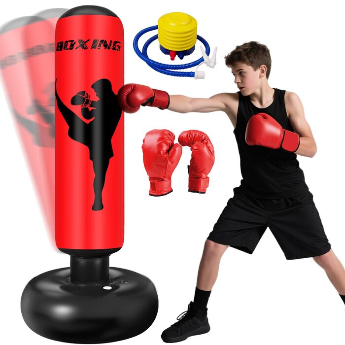 Груша боксерська дитяча Ninonly 160 см з рукавичками та насосом для дому, вулиці, спортзалу (Червона)