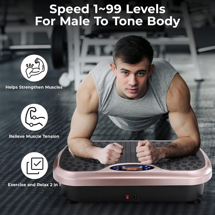 Вібраційна платформа TLGREEN 99 рівнів, 5 програм, для дому, тренувальні стрічки, спалювання жиру та нарощування м'язів