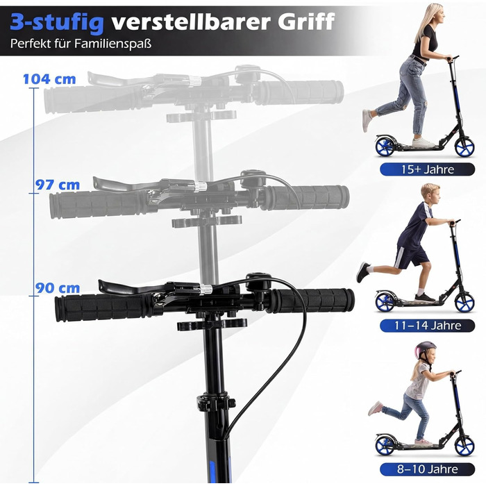 COSTWAY Розкладний електросамокат з дзвіночком та підніжкою, регульована висота керма, для дітей та дорослих (блакитний)