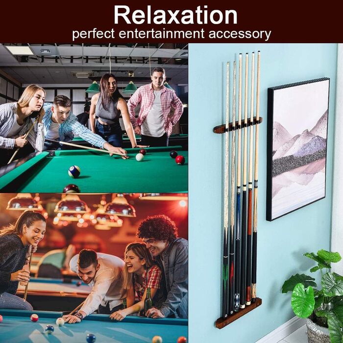 Держатель для бильярдных київ DURANTEY: настінна підставка для 4 київ з дерева, червона, з кріпленням та гумовими вставками (40 x 4 x 3,2 см)