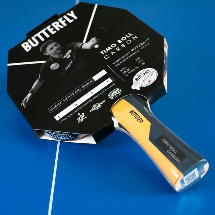 Ракетка для настільного тенісу Butterfly Timo Boll Carbon з сертифікованим покриттям Wakaba (2.0 мм), професійна серія ITTF