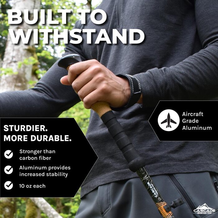 Трекінгові палиці Cascade Mountain Tech з алюмінію, регульовані, легкі, з Quick Lock, набір 2 шт., ручка з корку