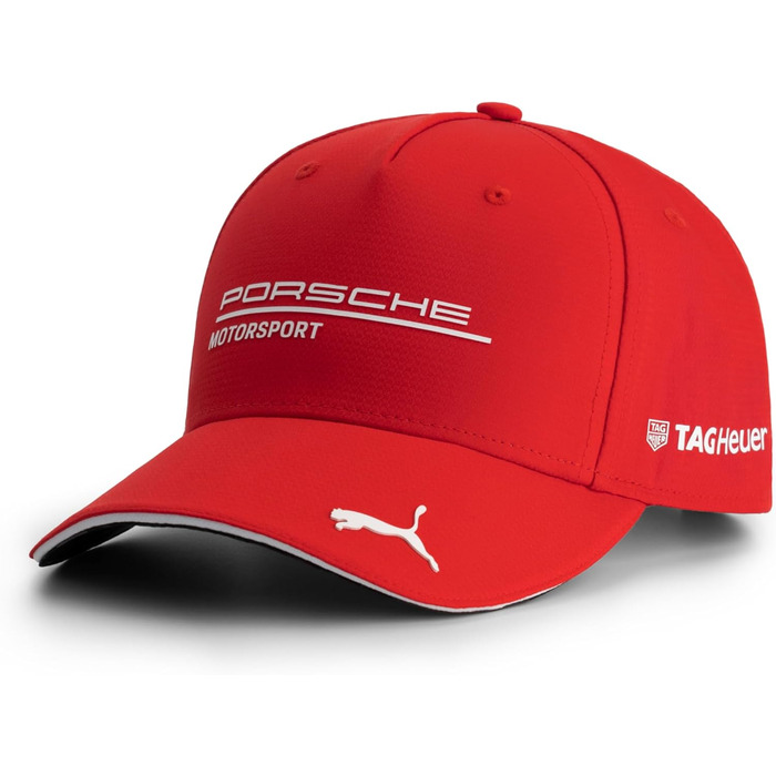 Кепка PUMA Porsche Motorsport з вигнутим козирком, логотипи Porsche Motorsport та спонсорів, червона