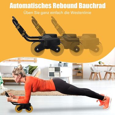 Ролик для пресу з пружиною та таймером – автоматичний ролик для пресу з підставкою для ліктів та подвійними колесами – для тренування пресу та планки – фітнес-обладнання для дому (до 150 кг)