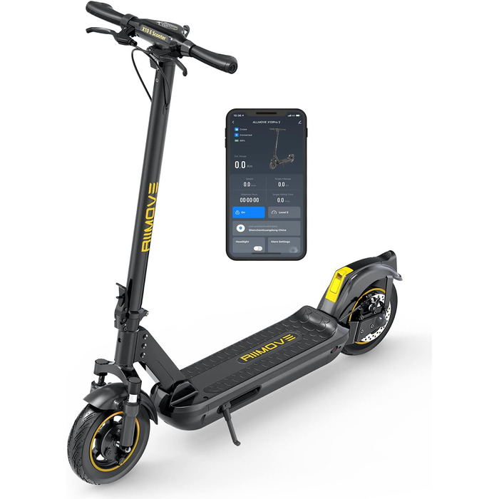 Електросамокат ALLMOVE 500W для дорослих, запас ходу 45 км, складний, 10'' суцільнолиті колеса, керування через додаток, потрійна система гальм, навантаження до 150 кг, велика LED-панель, без ABE