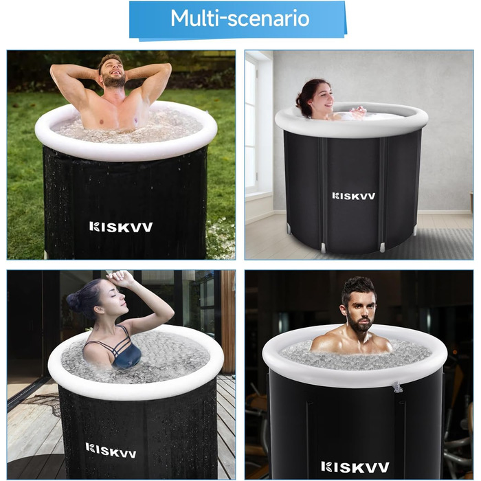 Льодяна ванна для спортсменів з кришкою KISKVV, Ø85x75 см, 378 л, складна переносна ванна для криотерапії, надувна бочка для льодової бані для дому та вулиці