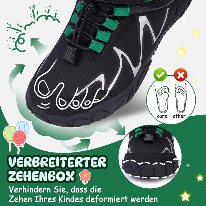 Дитячі шкарпетки-кросівки для ходьби без взуття (Barfußschuhe) – легкі, водонепроникні, неслизькі, розмір 27-35 (чорний)