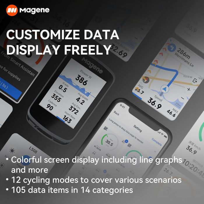 Велокомп'ютер Magene C506 з GPS, кольоровим сенсорним екраном, навігацією, водонепроникний, бездротовий, WiFi та Bluetooth, для велотренувань
