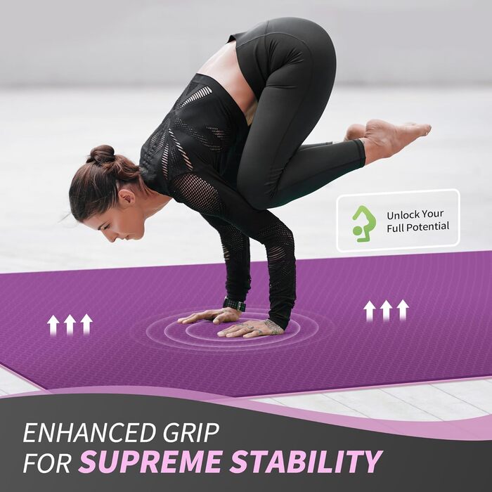 Килимок для йоги Cambivo 1,8 м x 1,2 м, TPE, фіолетовий. Килимок для фітнесу, йоги, пілатесу, воркауту.