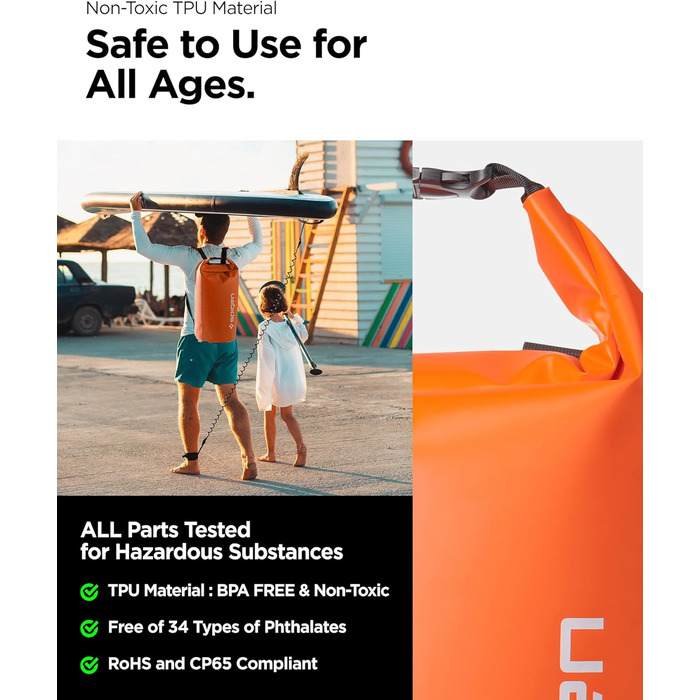 Водонепроникний мішок Spigen Aqua Shield 30L: Сумка, рюкзак для пляжу, плавання, кемпінгу, риболовлі, каякінгу (Sunset Orange)