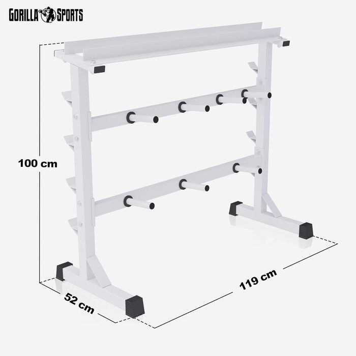 Стійка для гантелей GORILLA SPORTS, 3-рівнева, 30 мм, до 400 кг, сталева, чорна/біла/срібляста – стійка для гантелей і дисків, підставка для штанг