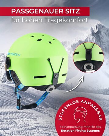 Шолом гірськолижний BLACK CREVICE Gstaad з візором (стиль пілота) | Полікарбонат, дихаючий, регульований 51-53 см | Lime-Blau/Blau