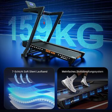 Біговий тренажер MERACH для дому з регулюванням нахилу (6%-18%), швидкість до 14 км/год, складаний, потужність 2.5HP/3.5HP, максимальне навантаження 136/159 кг, розмір 42*108 см / 46*120 см, чорний, з підключенням до додатку