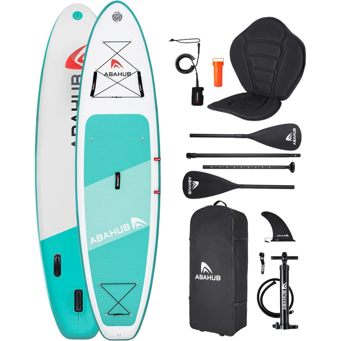 Надувна SUP-дошка Abahub 320x78x15 см, комплект для сап-серфінгу, синя/зелена/помаранчева/червона, з регульованим алюмінієвим веслом, сидінням для каяка, для веслування, риболовлі та каное