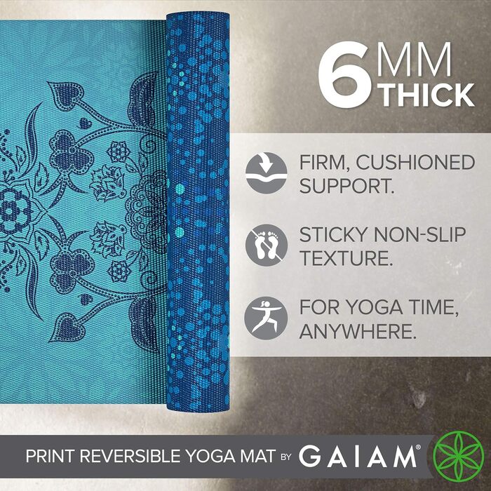 Килимок для йоги Gaiam Premium Mystic Sky 6 мм, товстий, двосторонній, антиковзкий для йоги, пілатесу та вправ - 173 x 61 см