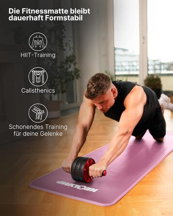 NEOLYMP Fitness Mat - Товста та неслизька фітнес-мат з E-book та ремінком - для йоги, пілатесу, тренувань (Рожева, 61 см)