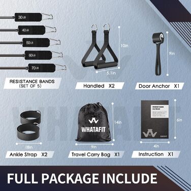 Набір еластичних стрічок WHATAFIT для фітнесу з анкерами, ручками та сумкою. Ідеально для силових тренувань, реабілітації та домашніх занять. Колір: темно-сірий