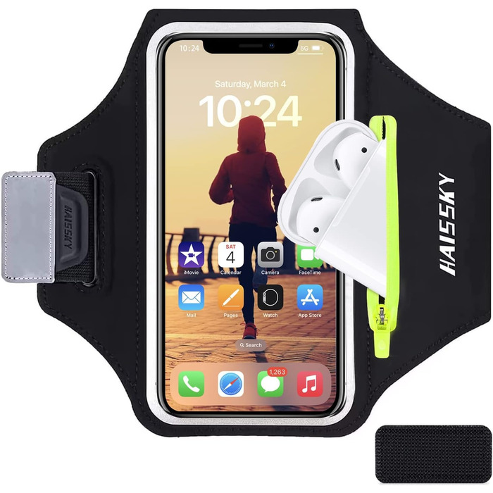 Спортивний браслет на руку для бігу з кишенькою для телефону та ключей, чорний. Сумісний з iPhone 17/16/15/14/13/12/11 Pro Max/Plus та іншими смартфонами до 6.9 дюймів