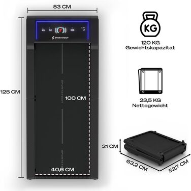 Тренажер Sportstech sWalk Fold: компактний біговий доріжки для дому з LED-підсвіткою та керуванням через додаток, до 6 км/год, 120 кг