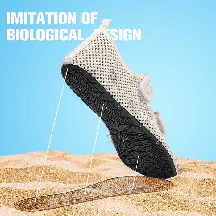 Водні шльопанці WateLves: чоловічі та жіночі, для плавання, пляжу та басейну. Швидка сушка, дихаючі, сітка, бежеві, 40/41 EU