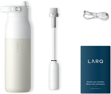 Пляшка для води LARQ PureVis 2 680 мл з UV-C LED, самостерилізуюча, з додатком контролю води, подвійна ізоляція, нержавіюча сталь, багаторазова, гарантія 2 роки, колір Granite White