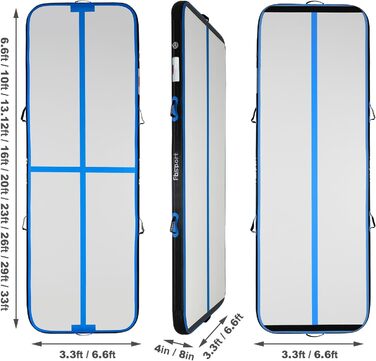 Гімнастичний надувний мат FBSPORT Airtrack 10/20 см, товщений, з насосом і сумкою, для дому, йоги, тренувань, 2-6 м