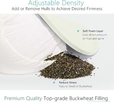 Подушка для медитації Hihealer з додатковим оксамитовим чохлом – велика традиційна подушка для медитації, килимок для йоги, Zafu наповнений лушпинням гречанки, для жінок (Синій & Чорний)