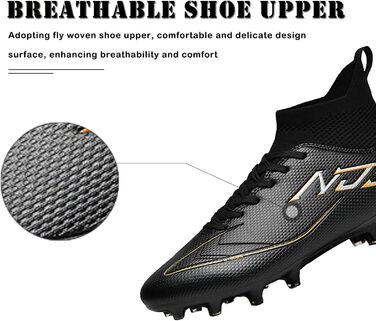 Чоловічі футбольні бутси для юніорів, бутси для тренувань High Top з шипами, професійні бутси для змагань, Outdoor спортивне взуття, Kunstrasen, унісекс (Чорний, 41 EU)