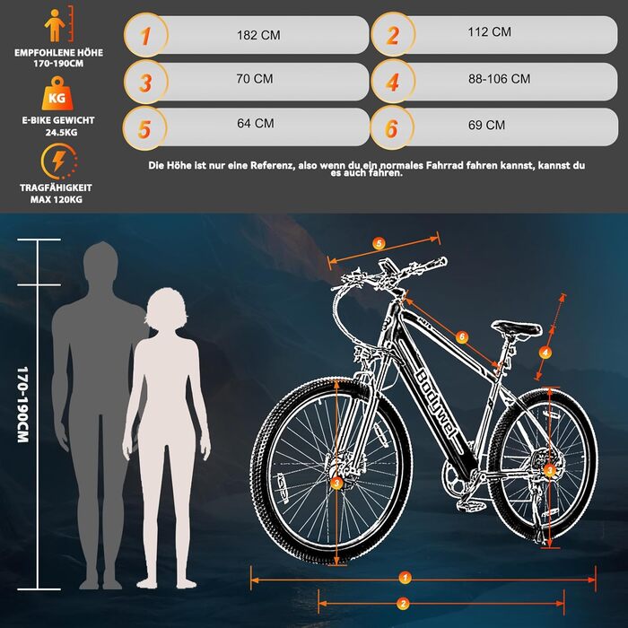 Електровелосипед Bodywel M275 27.5'' 250Вт 36В 15.6Аг, гідравлічні гальма, акумулятор, гірський eMTB для чоловіків