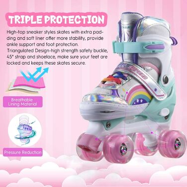 Роликові ковзани Sumeber для дітей з підсвічуванням, зручні та дихаючі, Quad Skates для дівчаток (Rouge, M(35-38))