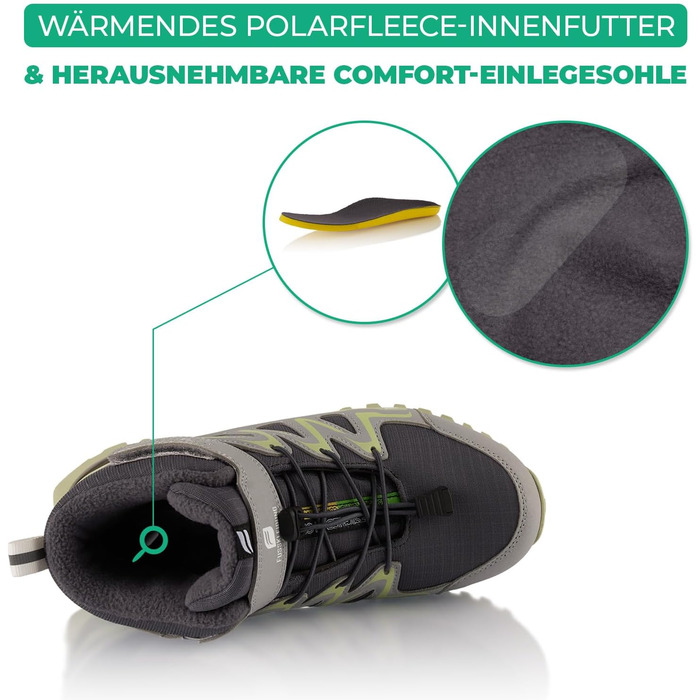 Зимові черевики для жінок та чоловіків, водонепроникні, з утепленням, для піших прогулянок (36 EU, сірий, зелений)