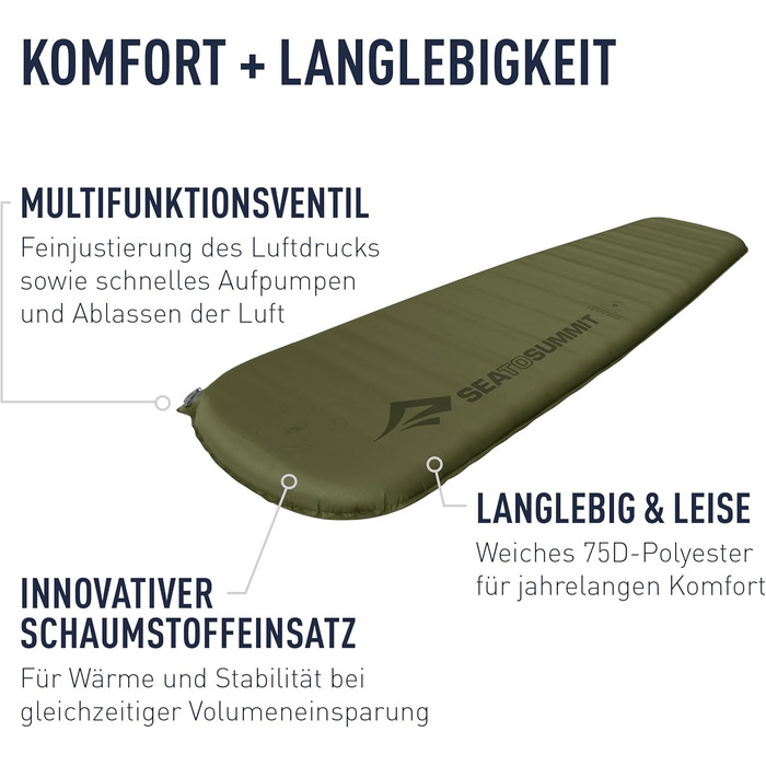 Каремат самонадувний SEA TO SUMMIT Camp Plus Large - 198x64 см, зелений - з ремкомплектом та фіксатором подушки